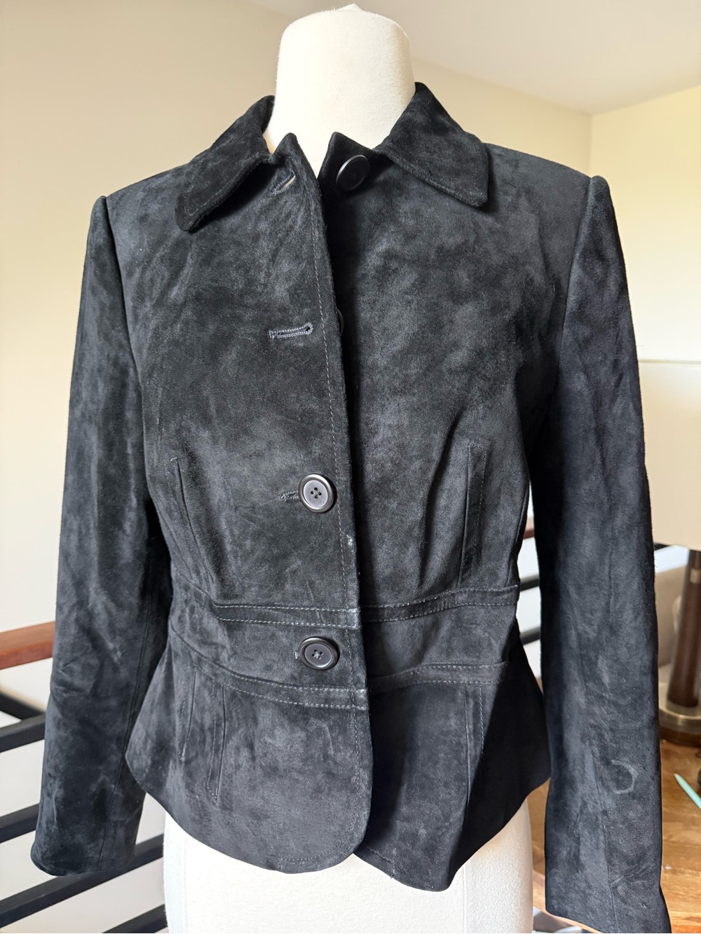 Ann Taylor Loft black Suede Leather Blazer Jacket 8 P
